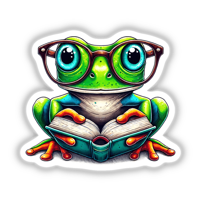 Frog With Reading Glasses Open Book