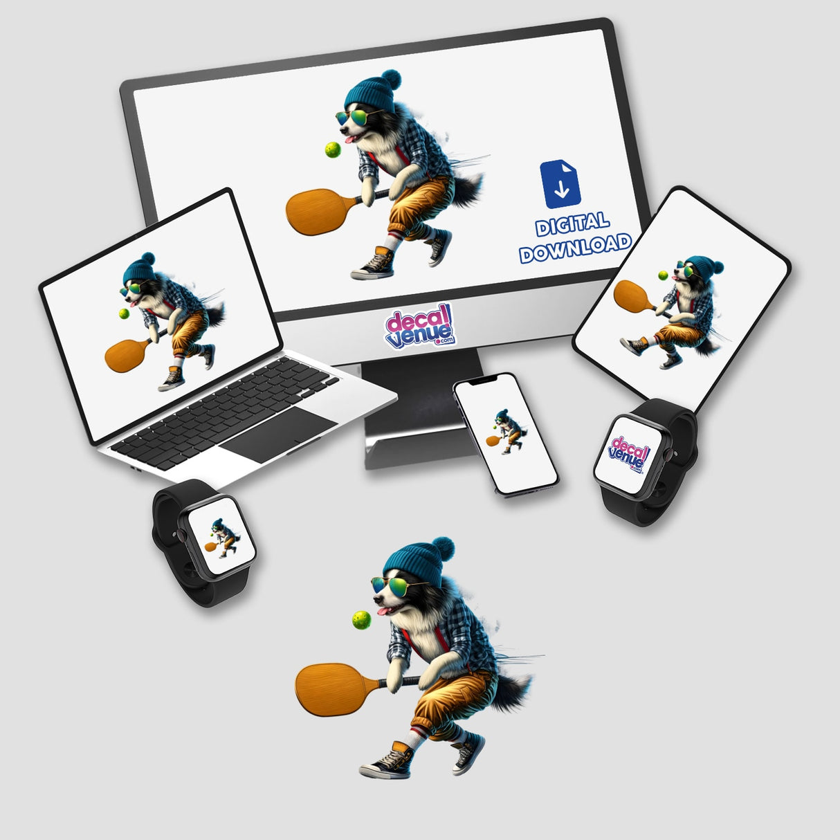 Hipster Border Collie Playing Pickleball