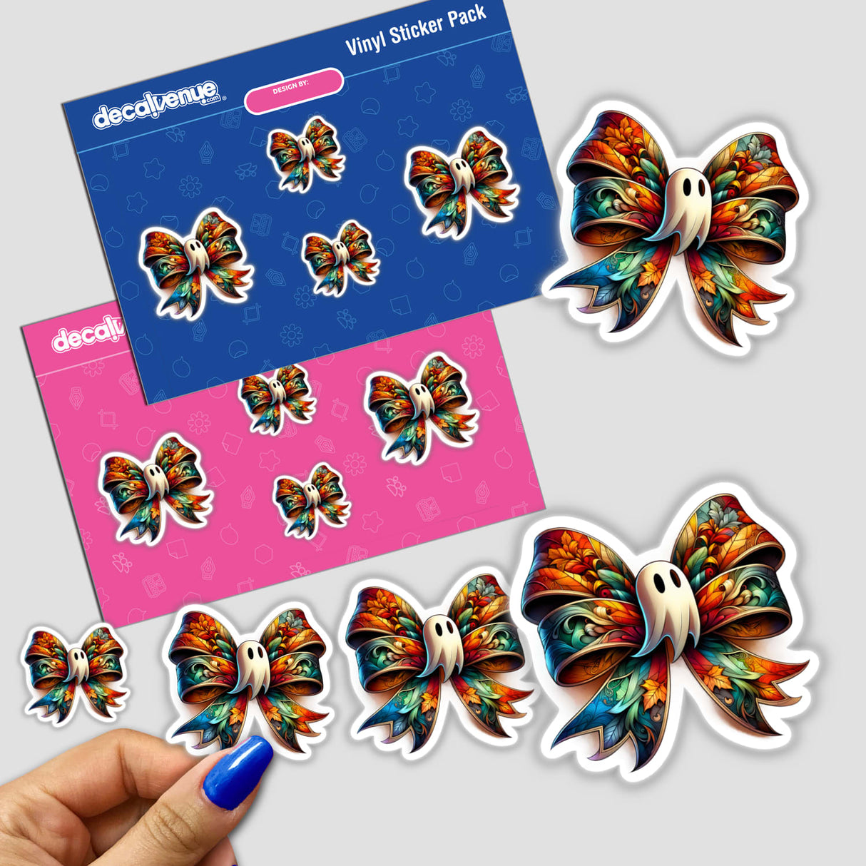 Ghost Coquette Bow Halloween sticker featuring a colorful bow with a ghost face, perfect for adding a spooky yet cute touch to your collection.