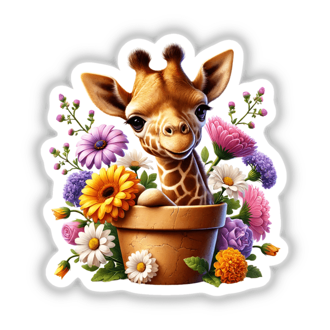 Giraffe Peeking Out of Flower Pot