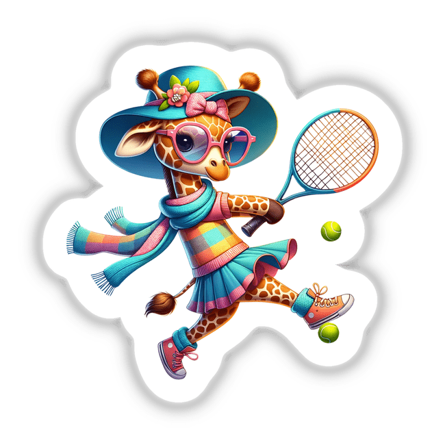 Stylish Giraffe Playing Tennis