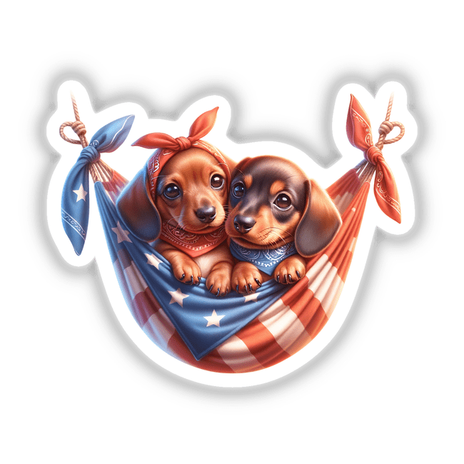 Dachshund Dogs in American Flag Bandana Hammock