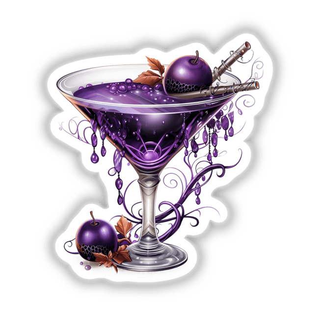 Spooky Purple Martini sticker or digital art, featuring a glass of purple liquid with fruit, perfect for adding a unique touch to your collection.
