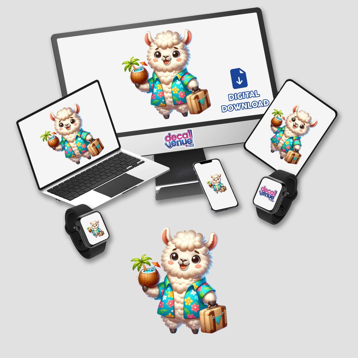 Vacation Llama Hawaiin Shirt Coconut Drink