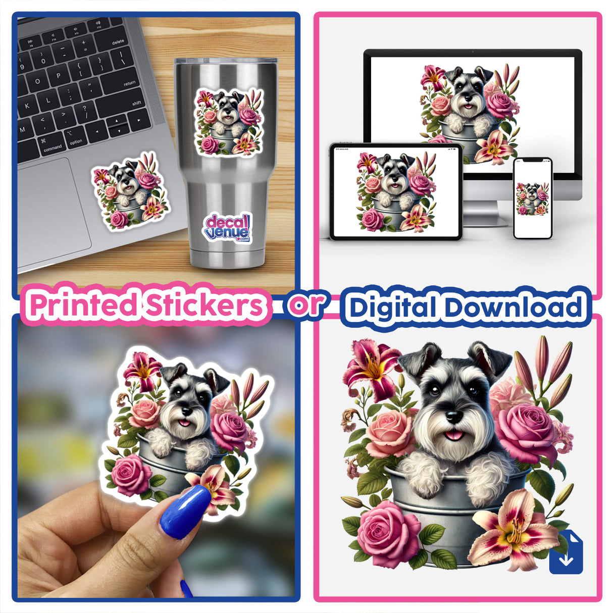 Schnauzer Dog Peeking Out of Flower Pot