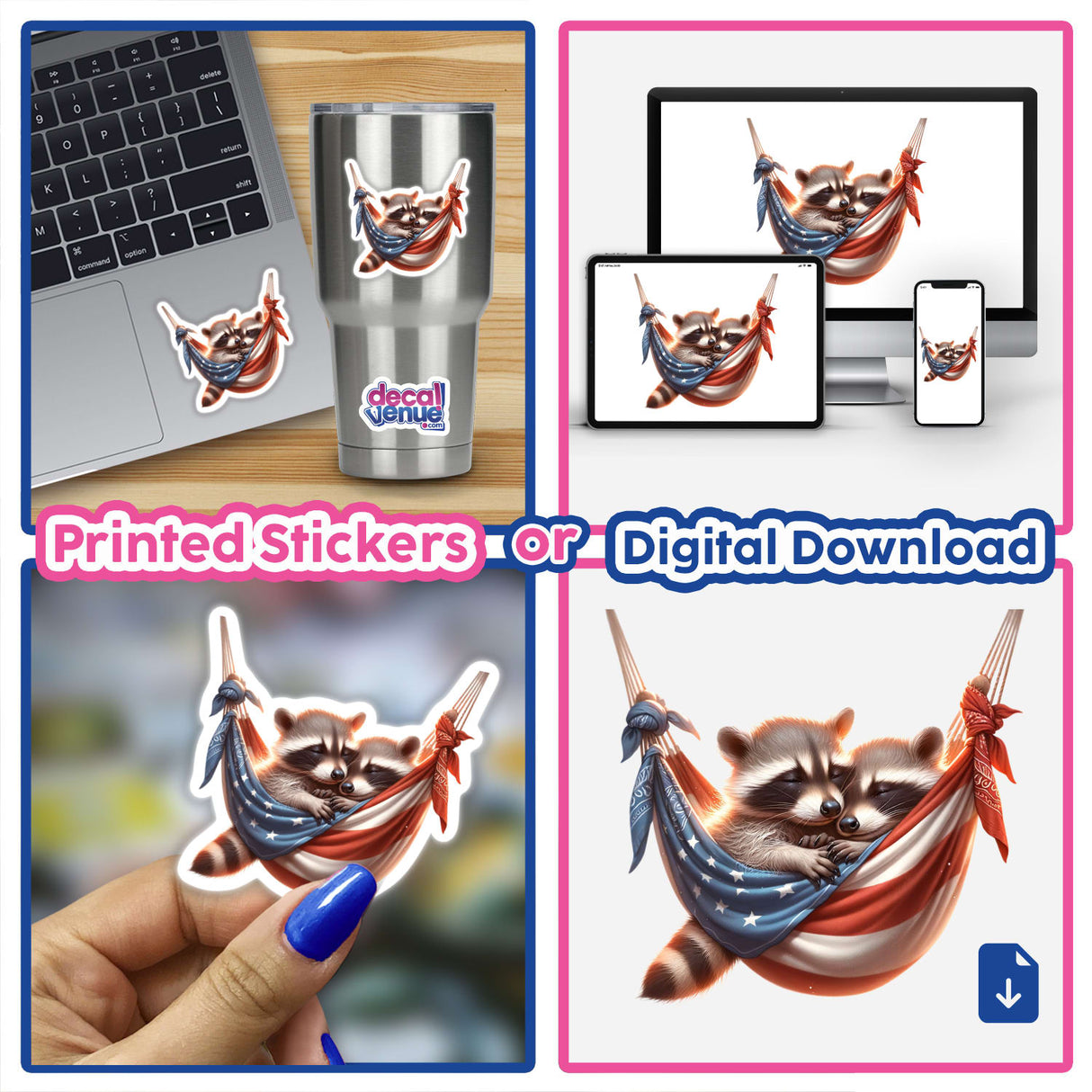 Raccoons In American Flag Bandana Hammock