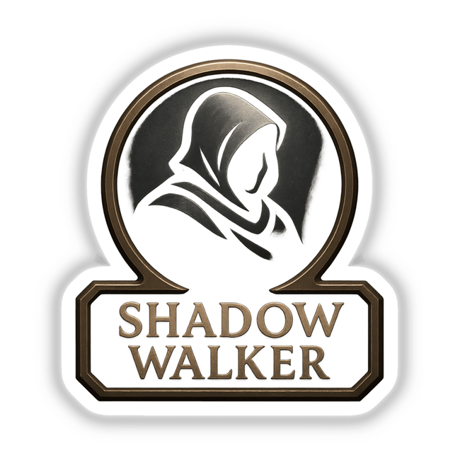 Shadow Walker – RPG-Style Skill Badge showcases a stealth crest design, available as detailed stickers or digital art, embodying the unique vinyl artistry Decal Venue is known for.