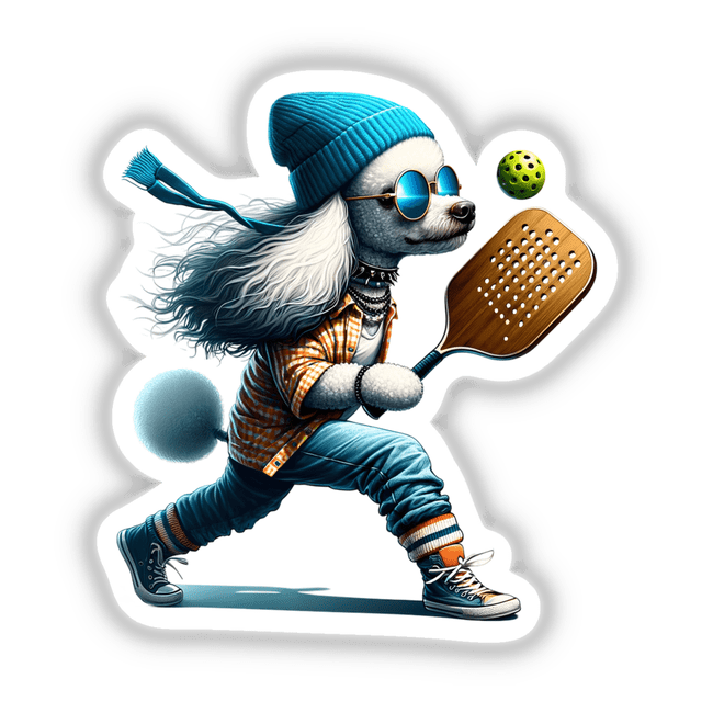 Hipster Poodle Dog Playing Pickleball Trendy