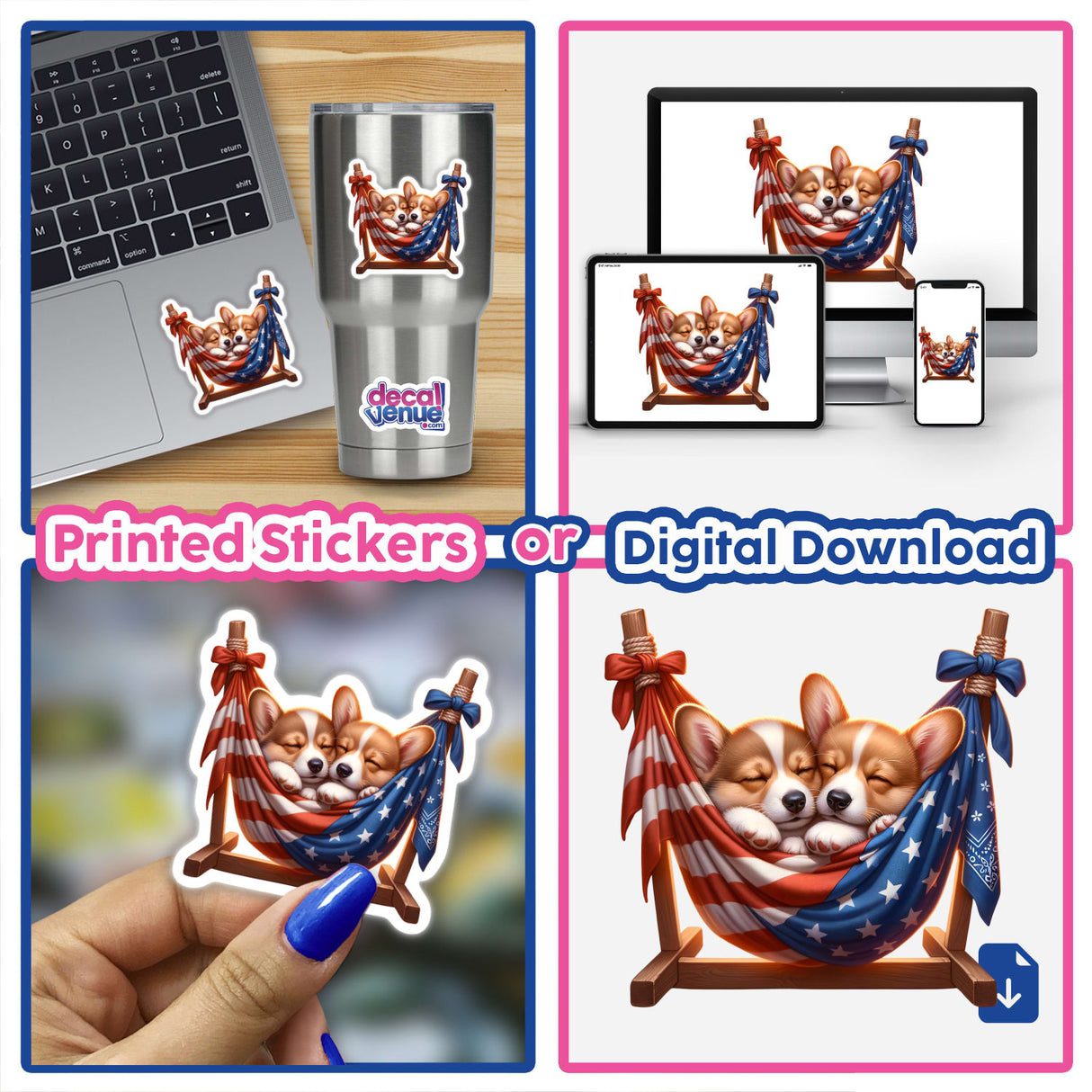 Corgi Dogs in American Flag Bandana Hammock