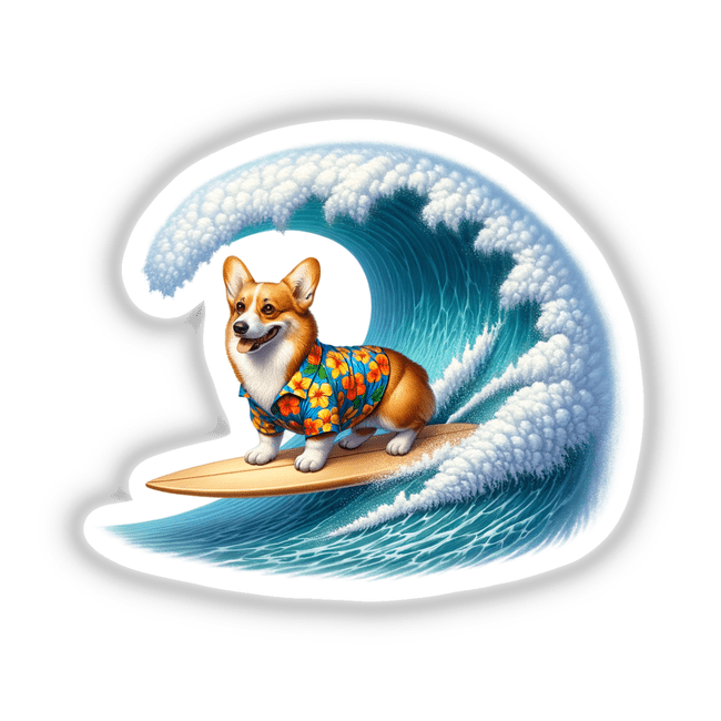Corgi Surfing Wearing Hawaiin Shirt