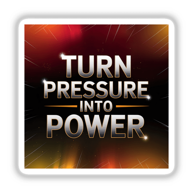 Sticker or digital artwork featuring the phrase 'Turn pressure into power' in bold, stylized font, reflecting a motivational theme, perfect for adding inspiration to your space.