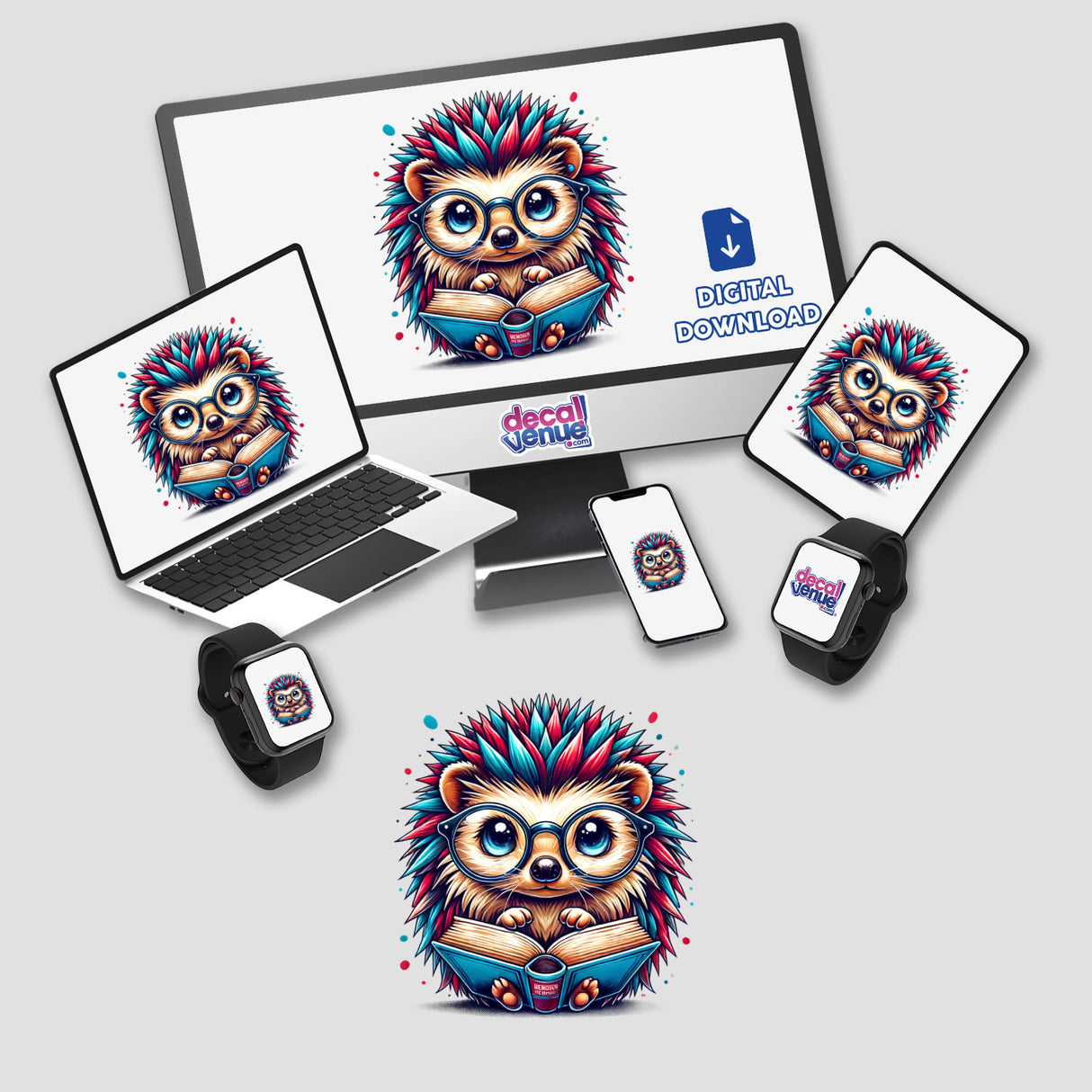 Hedgehog With Reading Glasses Open Book