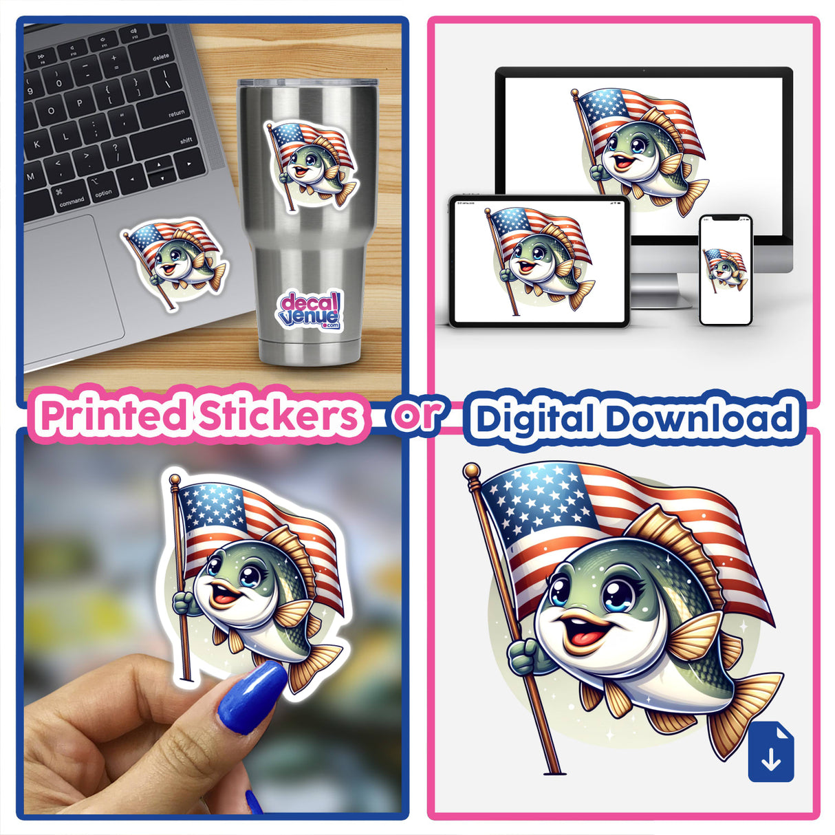 Fish Holding American Flag