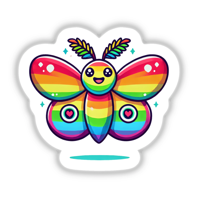 Rainbow Moth cartoon illustration with vibrant butterfly wings, perfect for DIY projects, printable art, and sublimation designs.