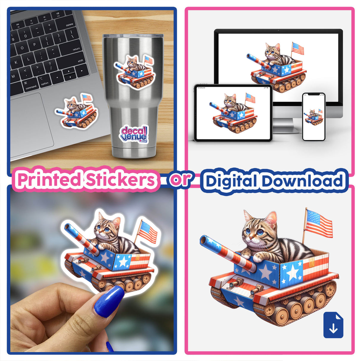 Tabby Cat Sitting in American Flag Painted Cardboard Box Tank