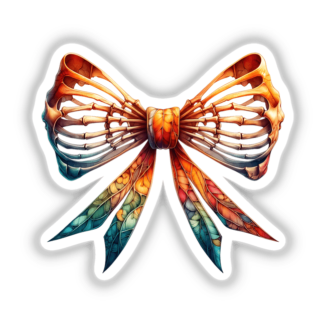 Skeleton Coquette Bow featuring a colorful skeleton design, available as stickers or digital artwork.
