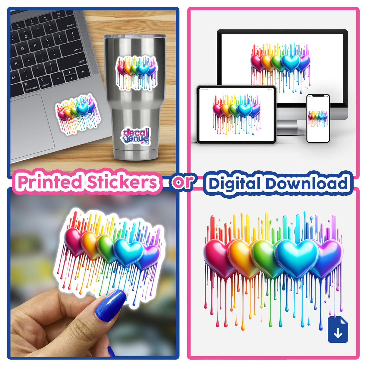 Rainbow Hearts Side by Side Pride