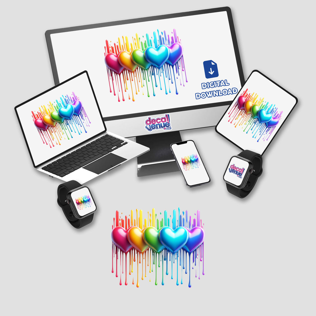 Rainbow Hearts Side by Side Pride