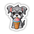 Cute schnauzer dog eating ice cream