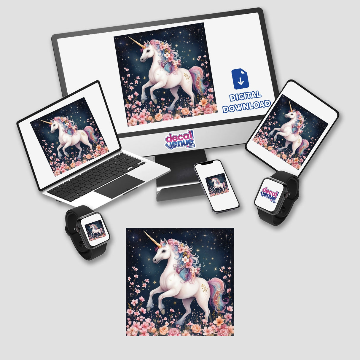 Enchanted Unicorn in Floral Meadow