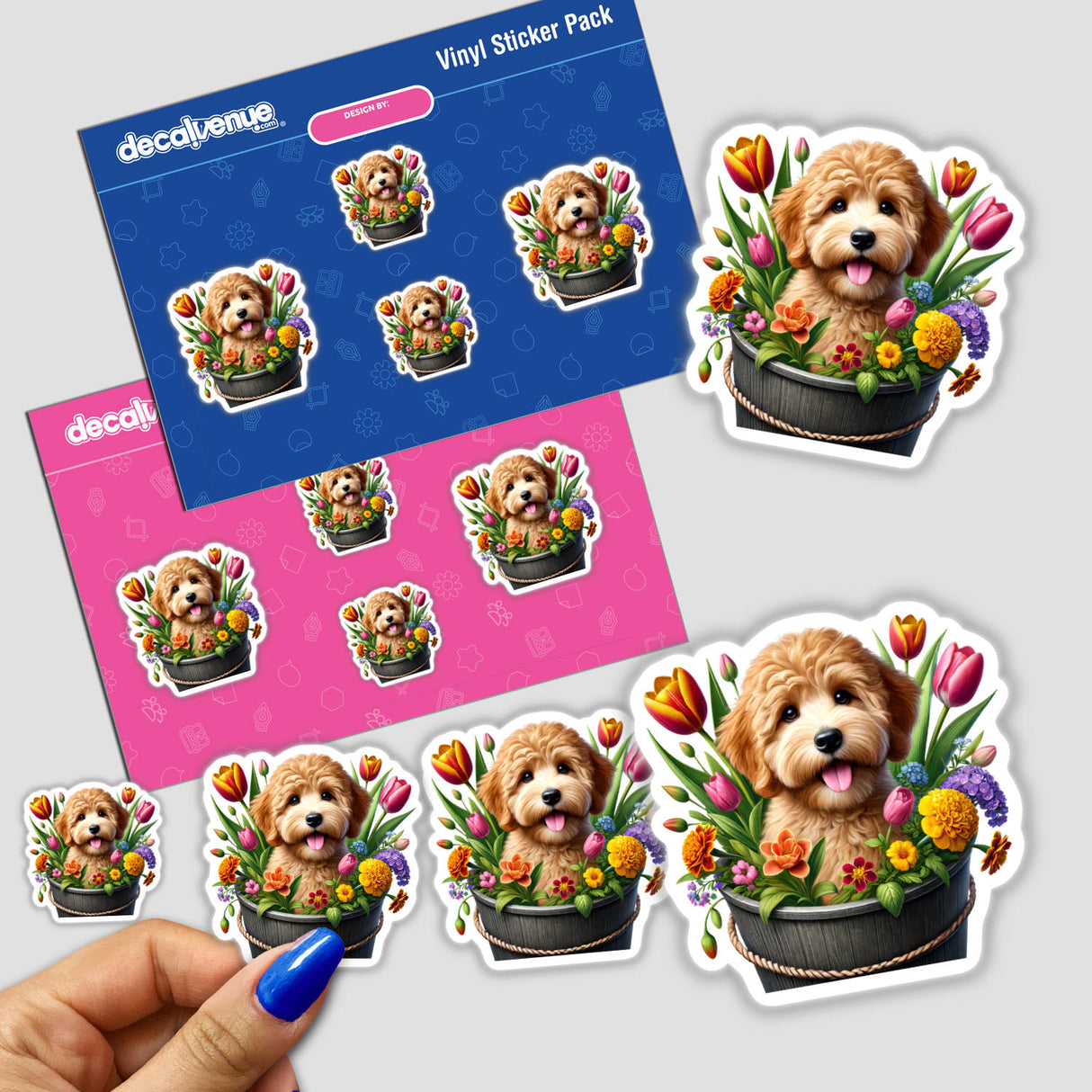 Goldendoodle Dog Peeking Out of Flower Pot