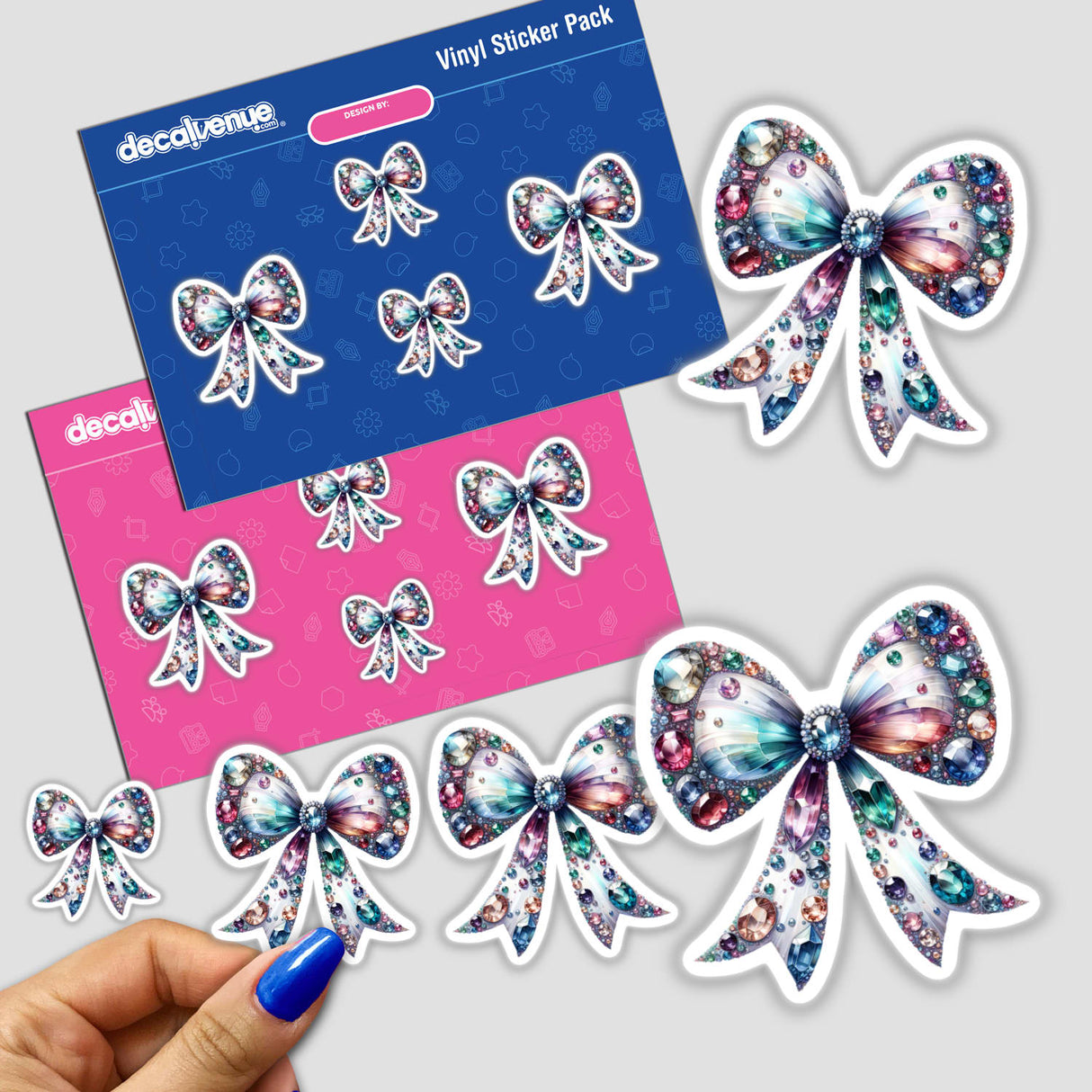 Coquette Bow Jewels and Gemstones sticker pack with colorful gem-adorned bows, perfect for DIY projects, scrapbooking, and crafting.
