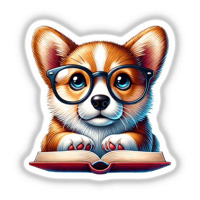 Corgi Dog With Reading Glasses Open Book