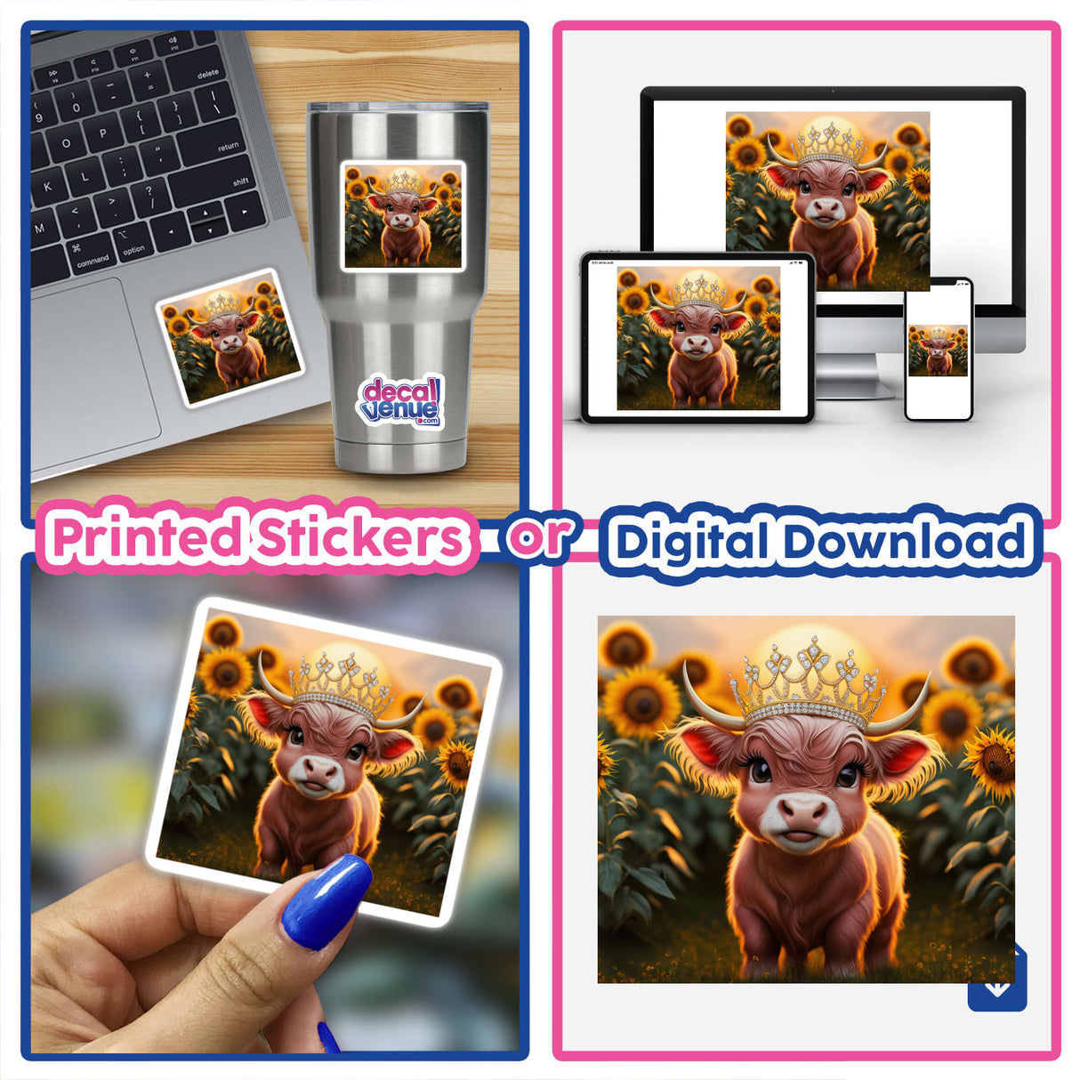 Baby Highland Cow Crown Sunflowers