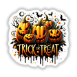 Spooky Halloween Pumpkins Trick or Treat stickers or digital artwork featuring various carved pumpkins with faces and text.