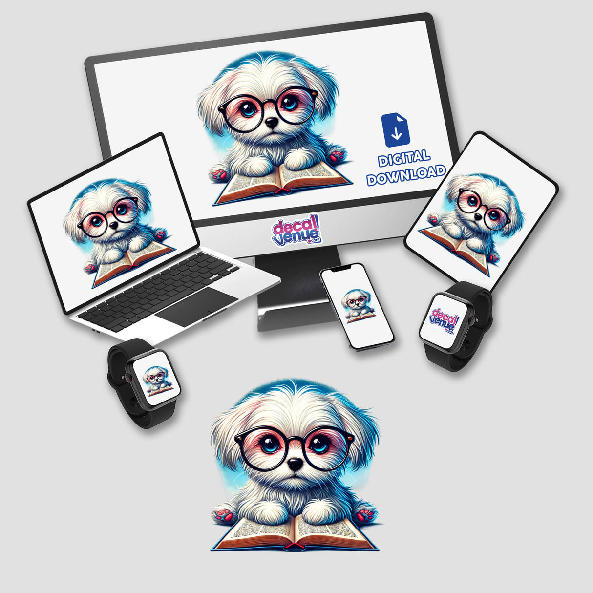 Maltese Dog With Reading Glasses Open Book