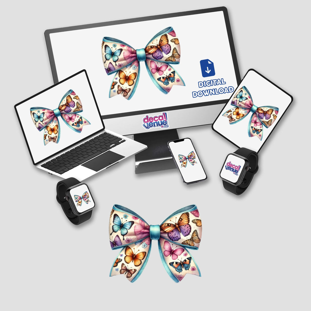 Colorful butterfly pattern bow design in digital artwork