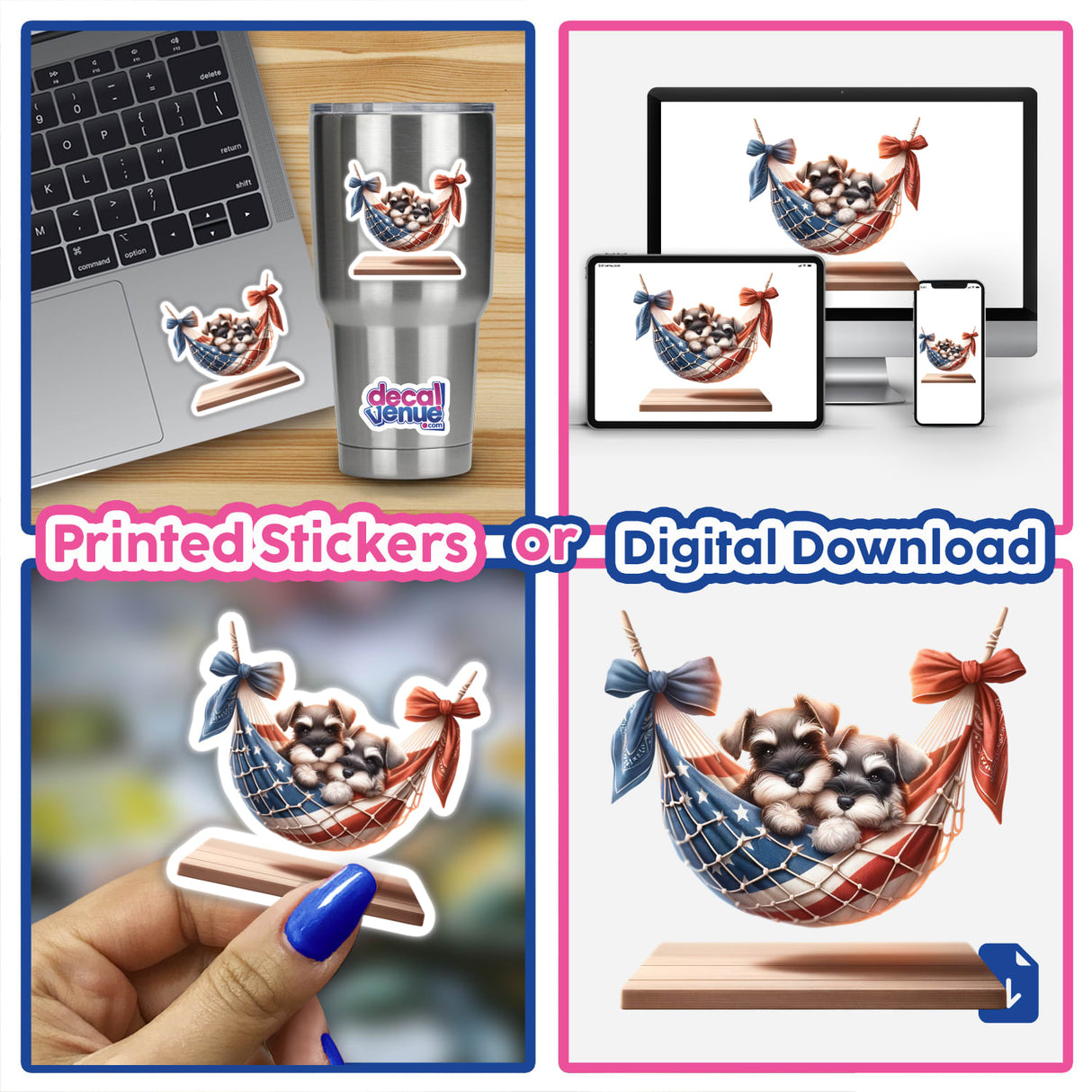 Cute Schnauzer Dogs in USA Flag Bandana Hammock