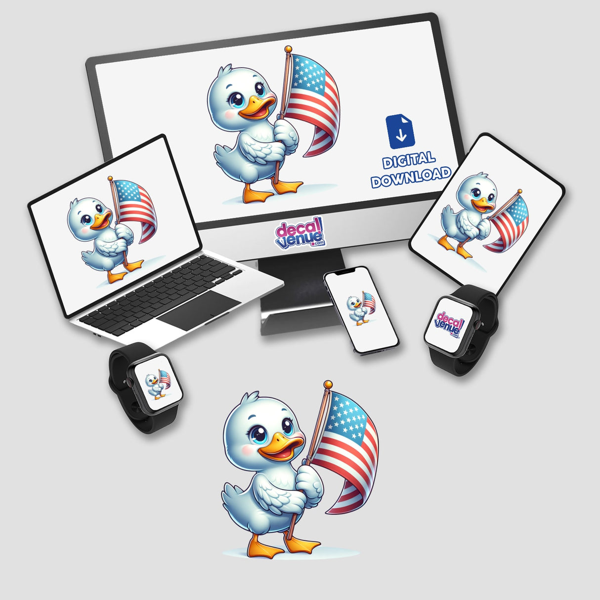 Duck Holding American Flag