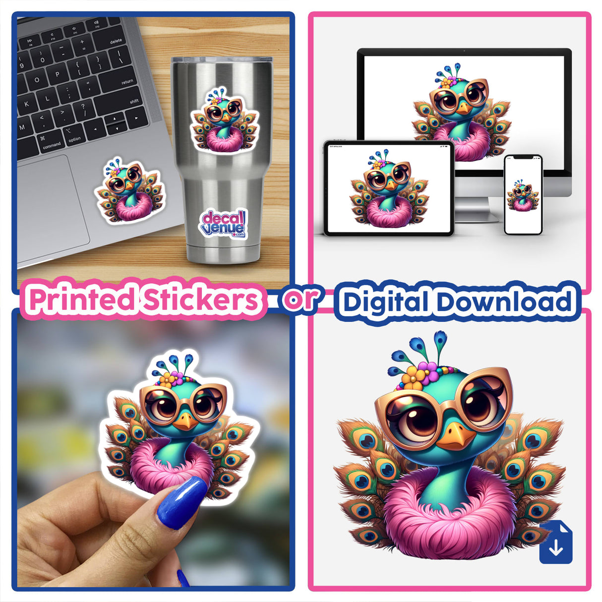 Cute Peacock Wearing Feather Boa and Glasses