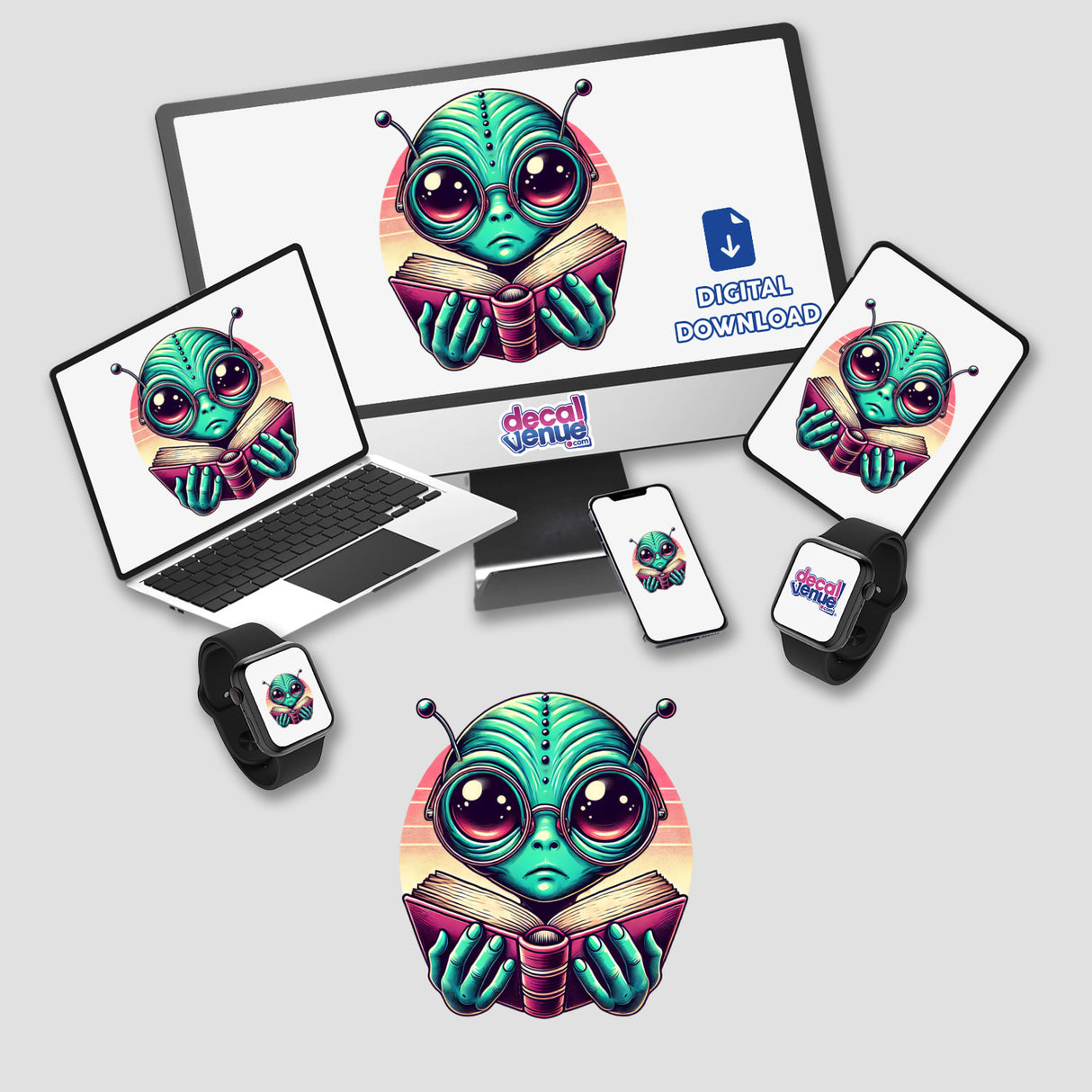 Alien With Reading Glasses Open Book