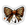 Leopard Coquette Halloween Pumpkin Bow: A cartoon bow adorned with a carved pumpkin face, perfect for stickers or digital artwork.