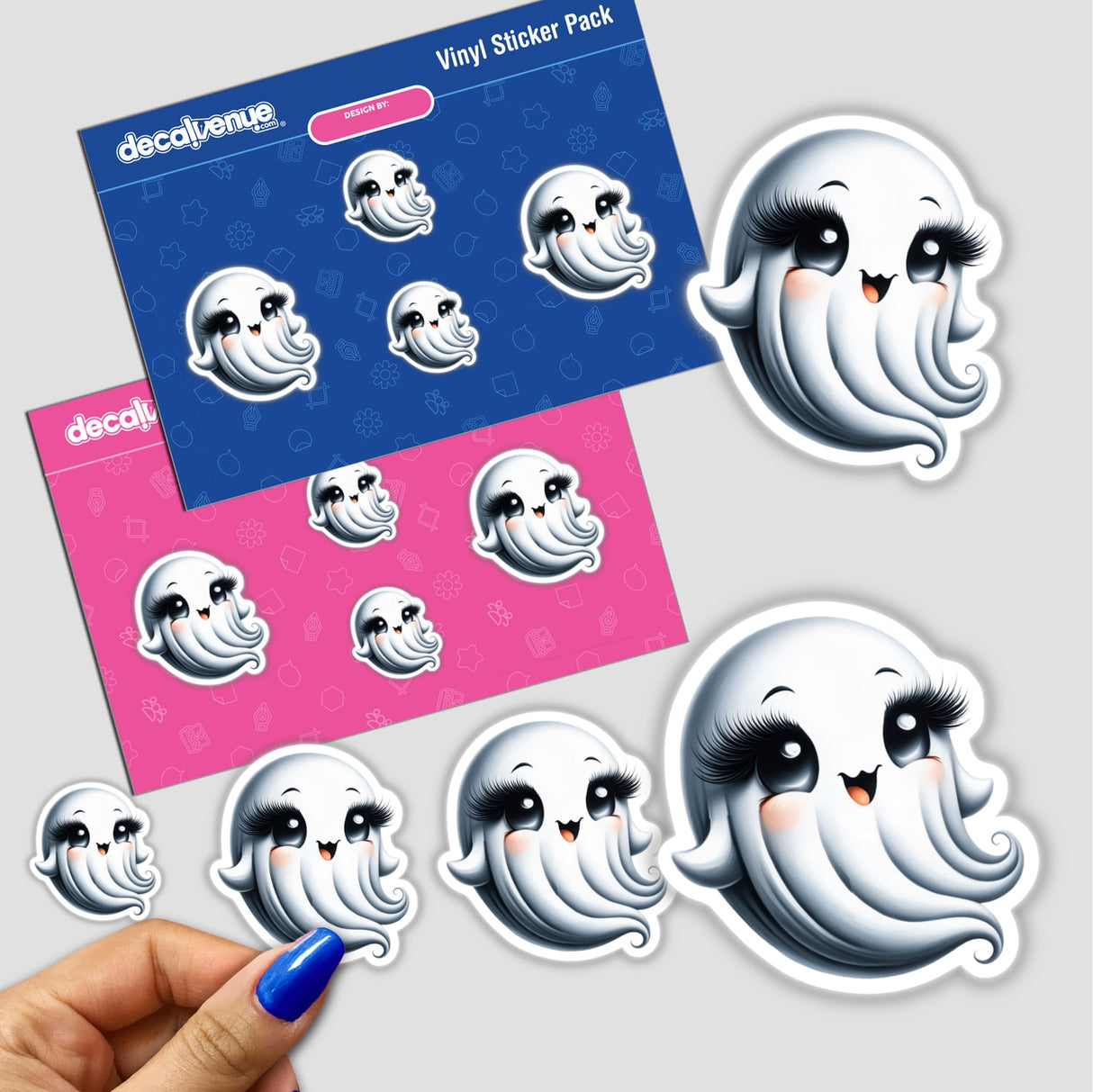 Cute Ghost with Eyelashes sticker featuring a cartoon ghost with long eyelashes and expressive eyes, perfect for adding a whimsical touch to your belongings.