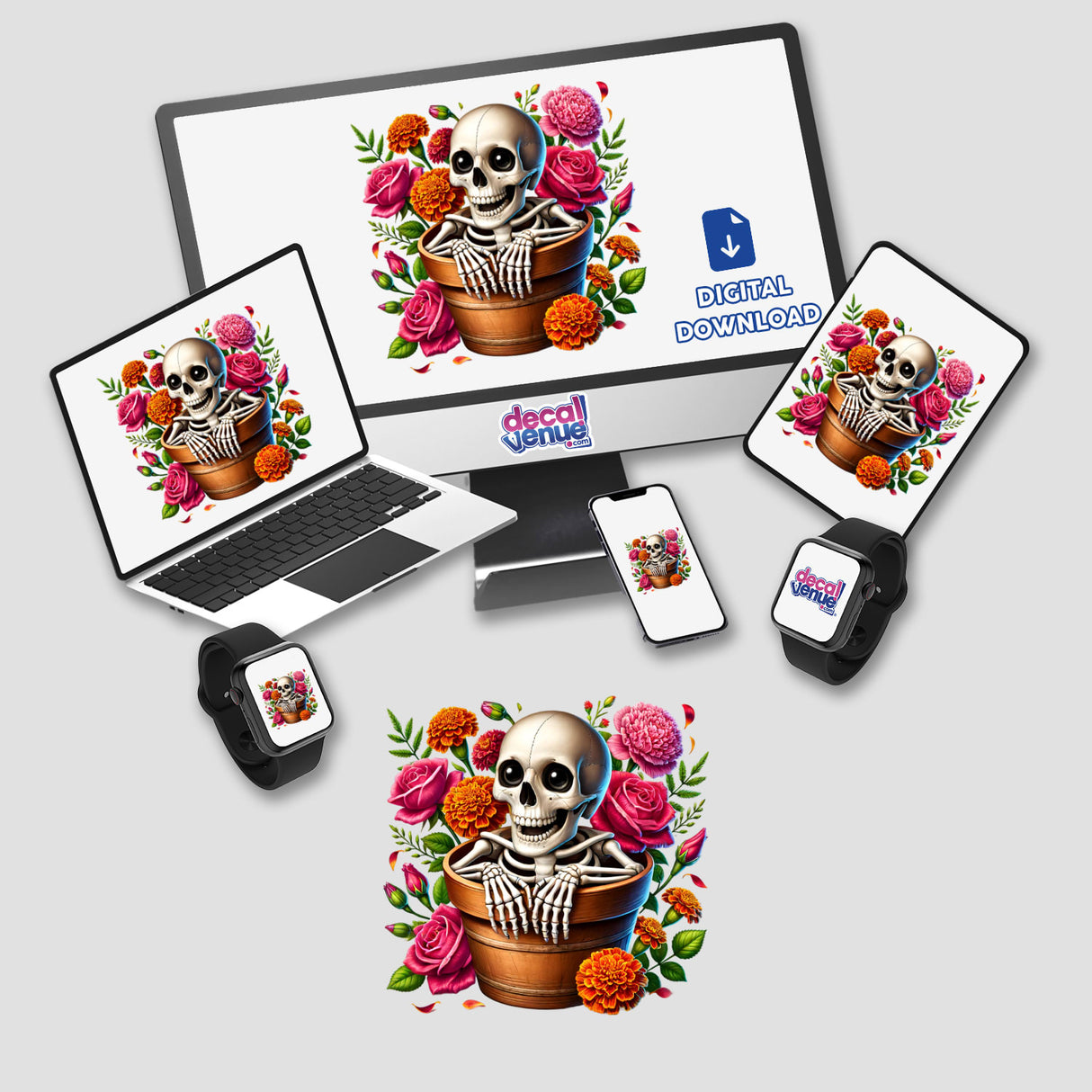 Skeleton Peeking Out of Flower Pot