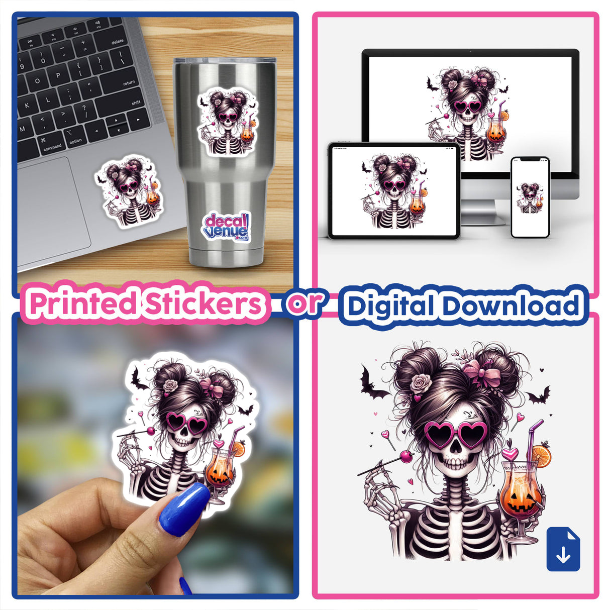 Spooky Skeleton Halloween Girl - Unique sticker or digital art for expressing your style, available from Decal Venue, an online store featuring creative designs by talented artists.