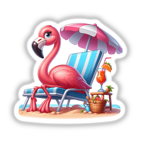 Beach Flamingo Bird Under Umbrella