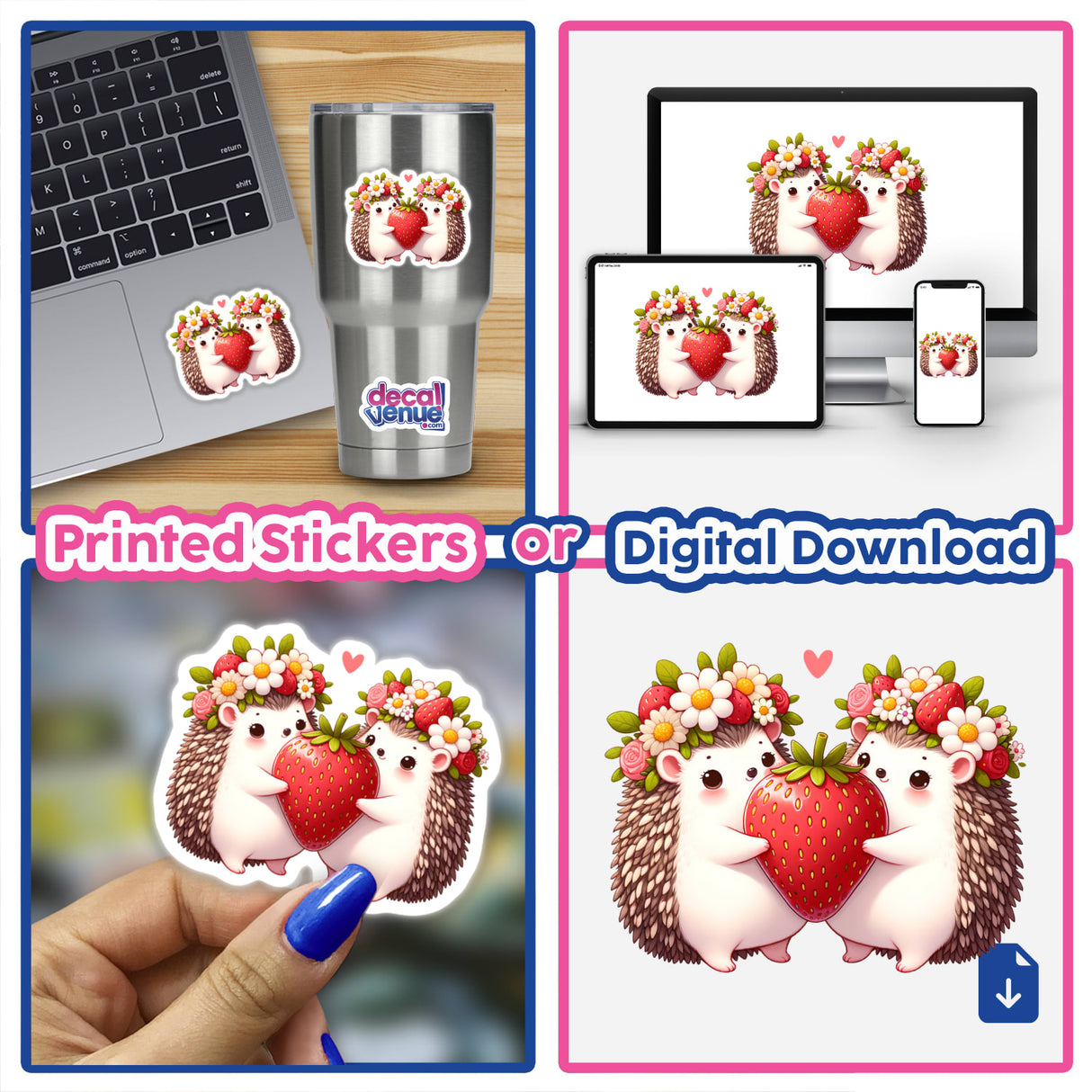 Two Hedgehogs Sharing a Giant Strawberry