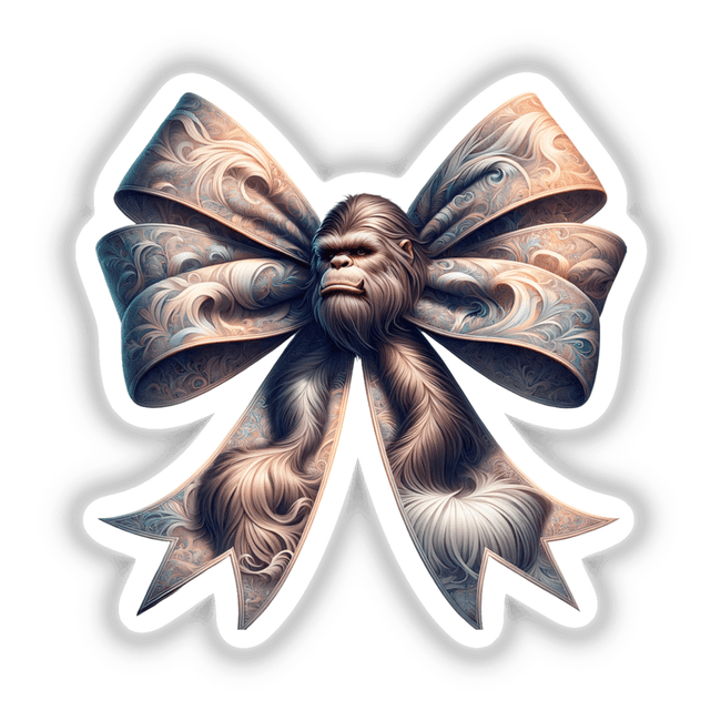 Sasquatch Coquette Bow featuring a monkey head centerpiece on a large decorative bow, available as stickers or digital artwork from Decal Venue.