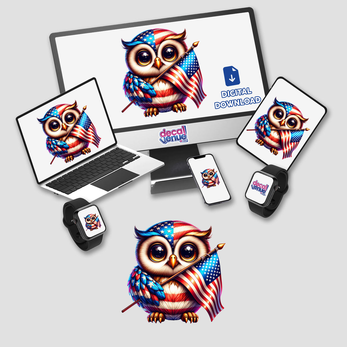 Patriotic Owl Holding American Flag
