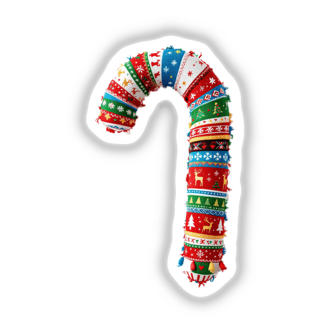 Candy Cane Ugly Christmas Sweater Style design, featuring intricate patterns, available as stickers or digital artwork.