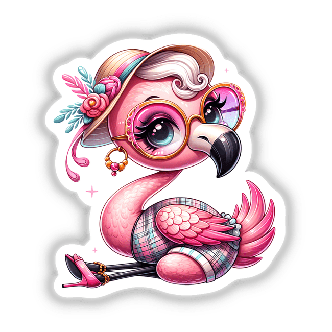Trendy Flamingo cartoon illustration available as stickers or digital artwork from Decal Venue.