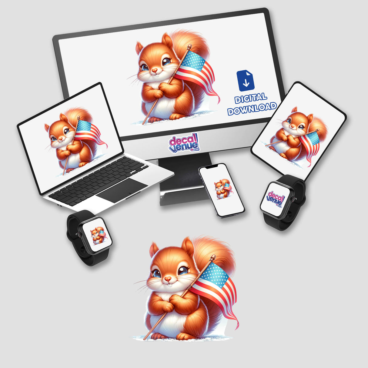 Squirrel Holding American Flag