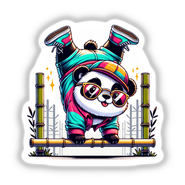 Hipster Panda Handstand on Bamboo Stick