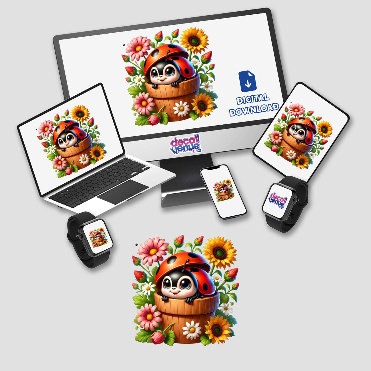 Ladybug Peeking Out of Flower Pot