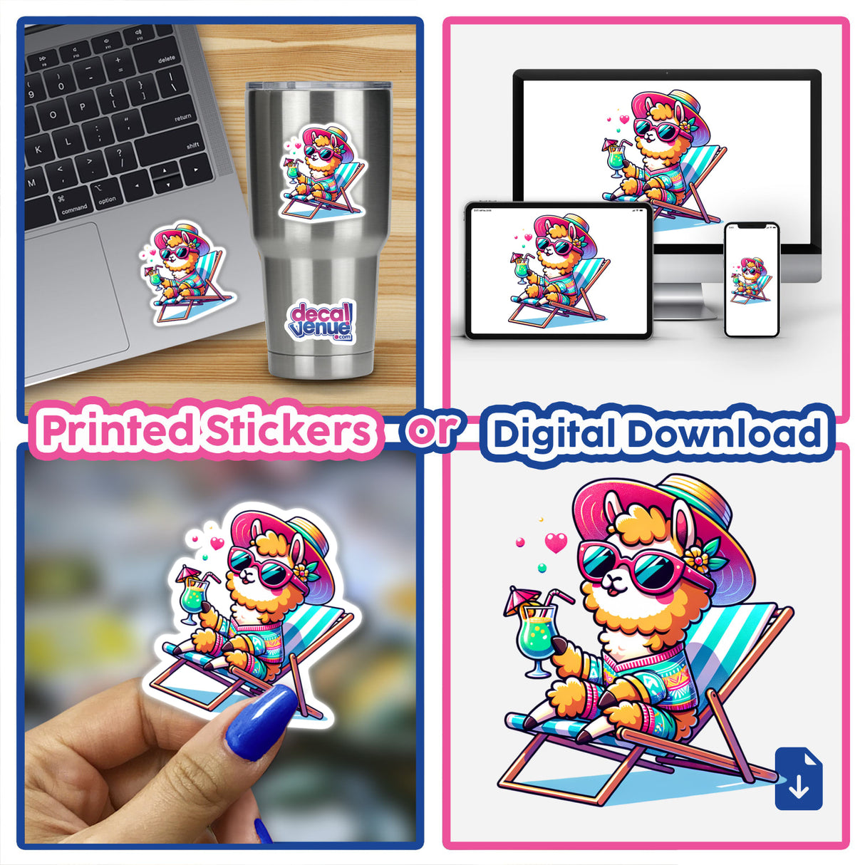 Llama Sunbathing Beach Chair Drink