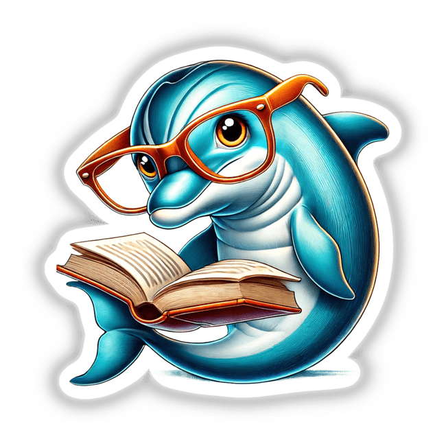 Dolphin With Reading Glasses Open Book Decal Venue